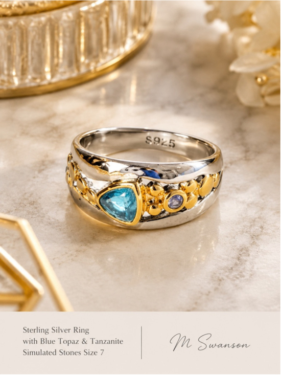 Jewelry - NEW Sterling Silver Ring with Blue Topaz & Tanzanite Simulated Stones Size 7
